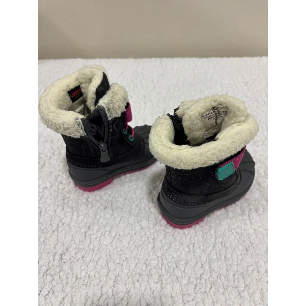 Cat &‎ Jack 6 Black Pink Girls Winter Snow Boots Faux Fur Casual Cozy